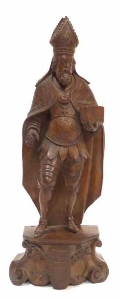 SUJET en bois sculpté, Saint évêque barbu...