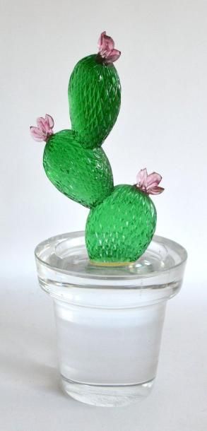 Grand VASE en verre, en forme de pot de cactus,...