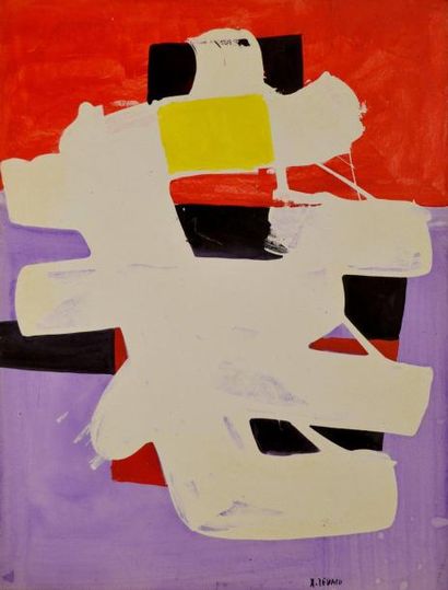 null Xavier ZEVACO (1925-2004) composition rouge, jaune et violet. Acrylique sur...