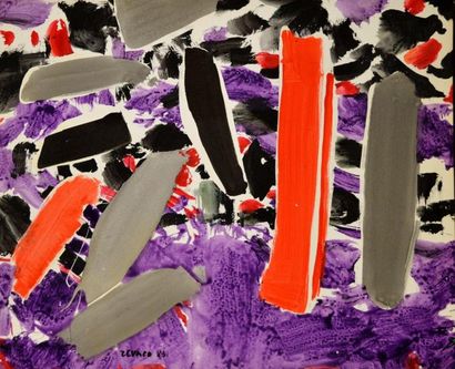 null Xavier ZEVACO (1925-2004) composition noir, gris, rouge, et violet. Acrylique...