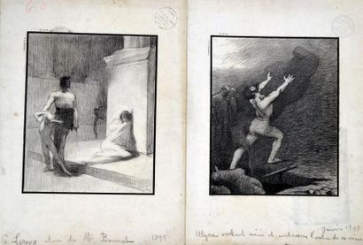 null Georges Paul LEROUX (1877-1957) Scène antique et Ulysse. Deux dessins au fusain...