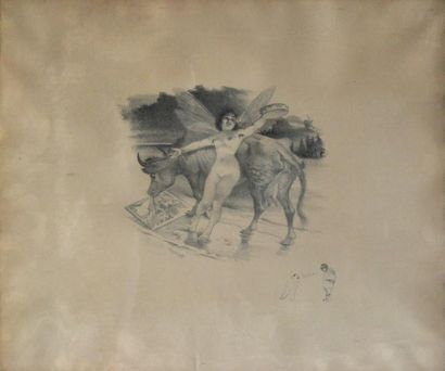 null Adolphe WILLETTE (1857-1926) Vache et fée. Lithographie. 42,5 x 49 cm
