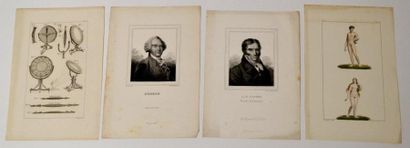 null Lot de quatre GRAVURES : Portraits de Cuvier et Buffon, une composition sue...