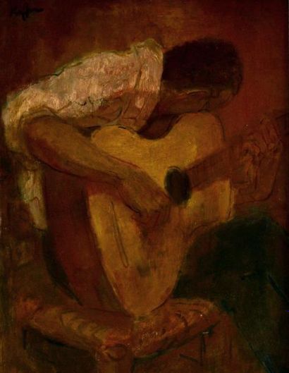 null Charles KIFFER (1902-1992). Le guitariste. Huile sur panneau signé en haut à...