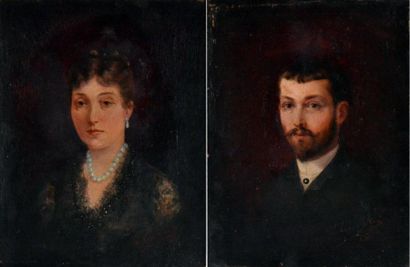 null Lucien LOPEZ SILVA (1862-?) Portrait d'homme et de femme. Paire d'huiles sur...