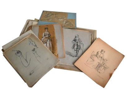 null Lucien LOPEZ SILVA (1862-?) Fort lot de dessins divers, esquisses sur papier...