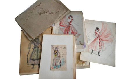 null Lucien LOPEZ SILVA (1862-?) Fort lot de dessins à l'aquarelle, projets de costumes....