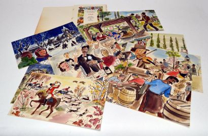 null Hervé BAILLÉ (1896-1974) Lot de dix illustrations pour le calendrier CENPA 1960,...