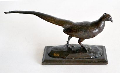 null Antoine Louis BARYE (1796-1875) Faisan marchant. Bronze à patine brune, signé...