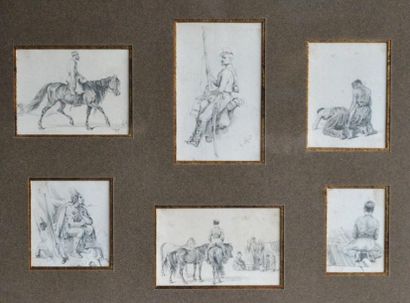 null Auguste Denis RAFFET (1804-1860) Six études de personnages dans un même cadre,...