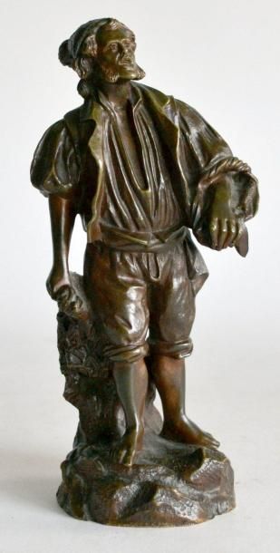 null Ecole française fin XIXe. Le pêcheur. Bronze à patine brune, annotée marotte...