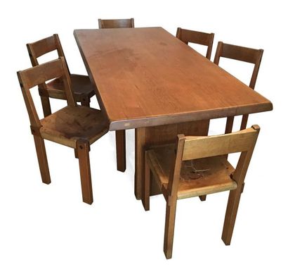 null Pierre CHAPO (1927-1987) TABLE à piliers pour 8 modèle T14, en bois. Modèle...