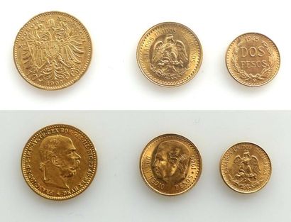 null PIECE de 10 couronnes François Joseph 1906. Jointes DEUX PIECES en or: 2 pesos...