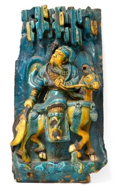 null CHINE - Epoque MING (1368 - 1644) Brique en grès émaillée bleu turquoise et...