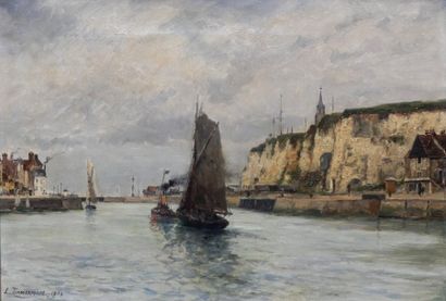 null Louis Étienne TIMMERMANS (1846-1910) Quittant le port de Dieppe, à la remorque,...