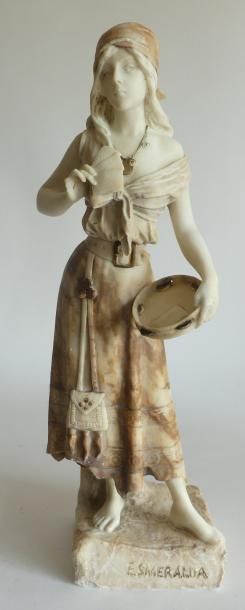 null Emmanuel VILLANIS (1858-1914) Esmeralda. Albâtre sculpté, signé et désigné sur...