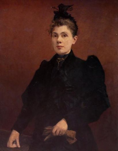 null Henri GENOIS (1847-?) Femme à la robe noire. Huile sur toile signée en haut...