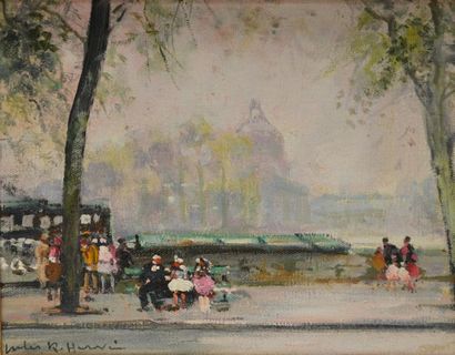 null Jules René HERVÉ (1887-1981) Halte quai des bouquinistes. Huile sur toile signée...