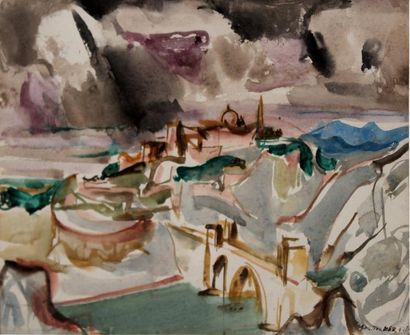 null Roger TOLMER (1908-1988) Paysage de Provence. Aquarelle signée et datée 4. 51...