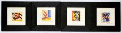 null Marcel NEVEU (1935-1993) Compositions. Quatre petites gouaches sur papier contrecollées...