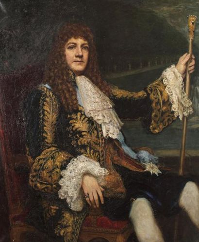 null Ethel MORTLOCK (?-1904) Portrait de léo Tecktonius en Louis XIV. Huile sur toile...