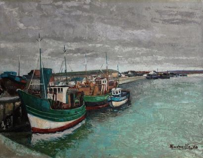 null Marcel BUCHAILLE (1903-1986) Etaples-sur-mer, le port. Huile sur toile signée...