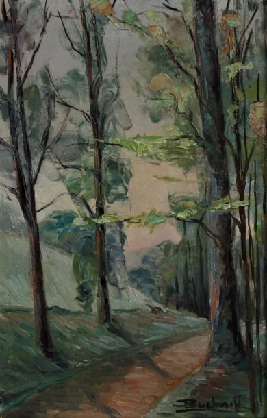 null Marcel BUCHAILLE (1903-1986) Sentier en lisière de bois. Huile sur toile signé...