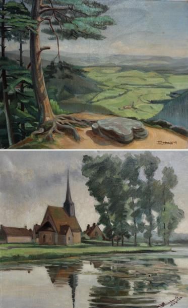 null Marcel BUCHAILLE (1903-1986) Panorama, 1943 et chapelle au bord de l'eau, 1944....