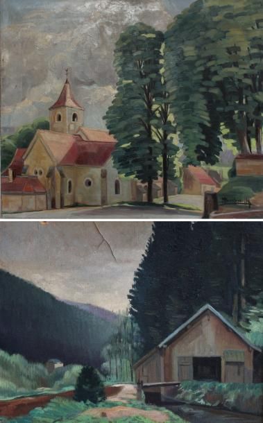 null Marcel BUCHAILLE (1903-1986) Village français et atelier forestier dans les...
