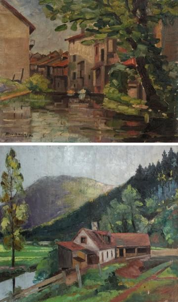 null Marcel BUCHAILLE (1903-1986) Village au bord de l'eau, 1930 et village des vosges....