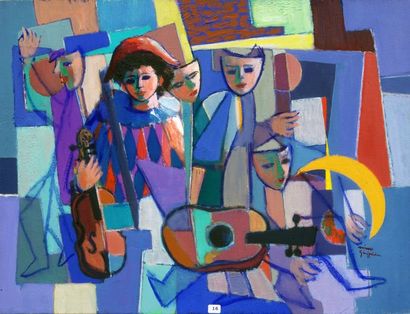 null Nino GIUFFRIDA (1924). Pierrot et violon. Huile sur toile. Signée en bas à droite...