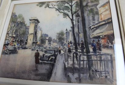 null Henri BOUVRIE. Paris Grands boulevards, aquarelle, signé en bas à droite. 