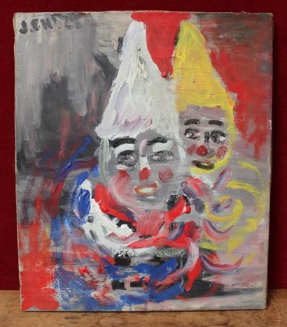 null Jacques EDZEL, Les clowns, huile sur toile, signé en haut à gauche, 55 x 46...