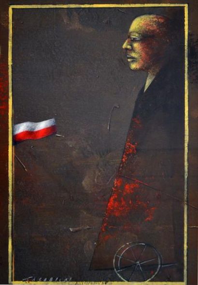 null Przemyslaw CEREBIEZ-TARABICKI (1954) In red. Huile sur carton signée en bas...