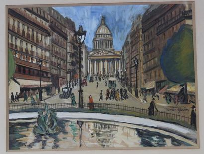 null Lucien GENIN (1894-1953). Devant le Panthéon. Gouache sur papier signée à droite....