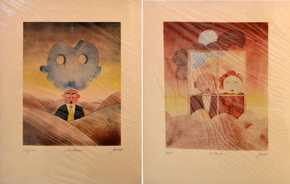 null José DAVID (1938) Le masque, la fenêtre. Deux lithographies en couleurs signées....