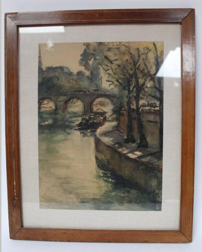 null Georges ROUAULT. Pont à Paris, aquarelle, signée en bas à gauche. 