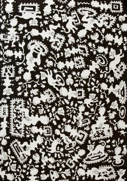 null JEAN SCHOUMANN (né en 1934). Femmes aux tapis. Encre de Chine sur papier, signé...