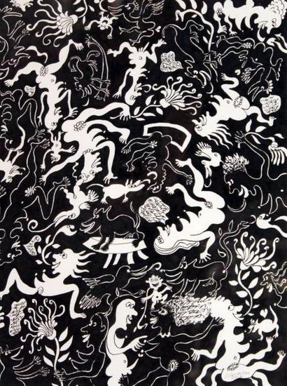 null JEAN SCHOUMANN (né en 1934). Femmes aux tapis. Encre, signé et daté 2008 en...