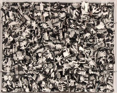 null JEAN SCHOUMANN (né en 1934). Composition noire. Encre sur papier glacé d'affiche,...