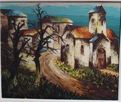 null Léon SCHWARZ-ABRYS (1905-1990). La petite église. Huile sur isorel signée en...