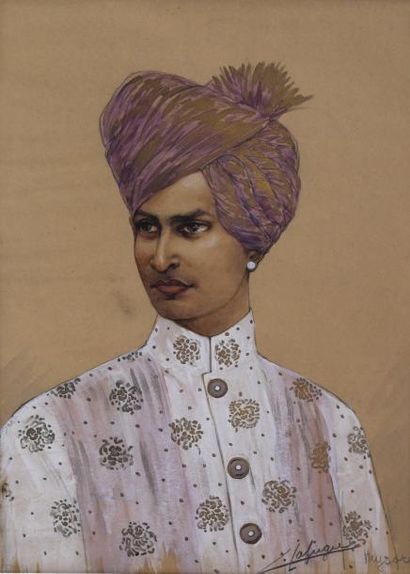 null Léa LAFUGIE (1890-1972). Portrait d'un prince de Mysore, 1925-26. Mine de plomb,...