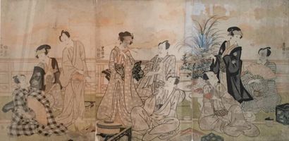 null Utagawa Toyokuni I (1769-1825)Triptyque oban tate-e représentant des acteurs...