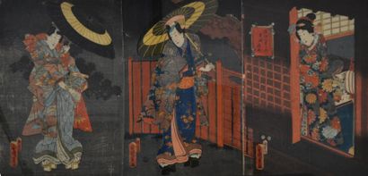 null Utagawa Kunisada (1786-1865) Triptyque oban tate-e, représentant des acteurs...