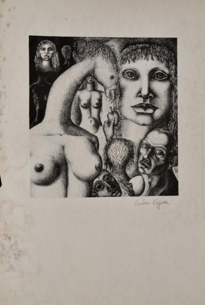 null Anton KREJCAR (1923-1993) Composition, réalisme fantastique. Lithographie en...