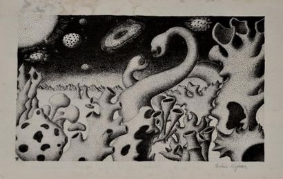 null Anton KREJCAR (1923-1993) Composition aux vers lunaires. Lithographie en noir...