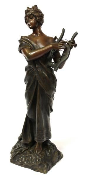 null Emmanuel VILLANIS (1858-1914) Sapho. Bronze à patine brune et verte signé. Cachet...