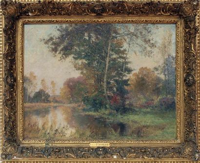 null Albert-Gabriel RIGOLOT (1862-1932) Paysage à l'étang. Huile sur toile signée...