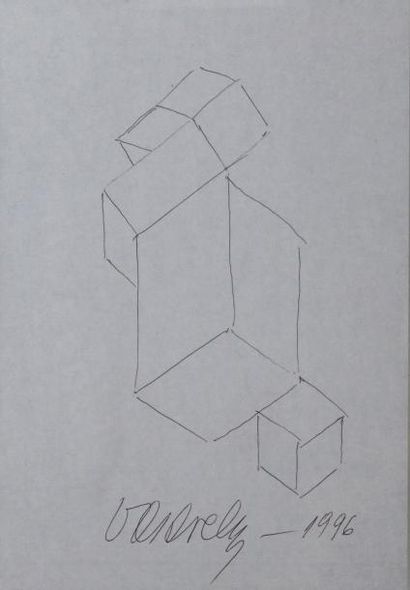 null Victor VASARELY (1906-1997) Cubes imbriqués, 1996. Stylo-bille signé et daté...