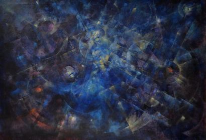 null Luce DECOPPET (1927-2010) Composition cercles bleus. Huile sur toile signée...